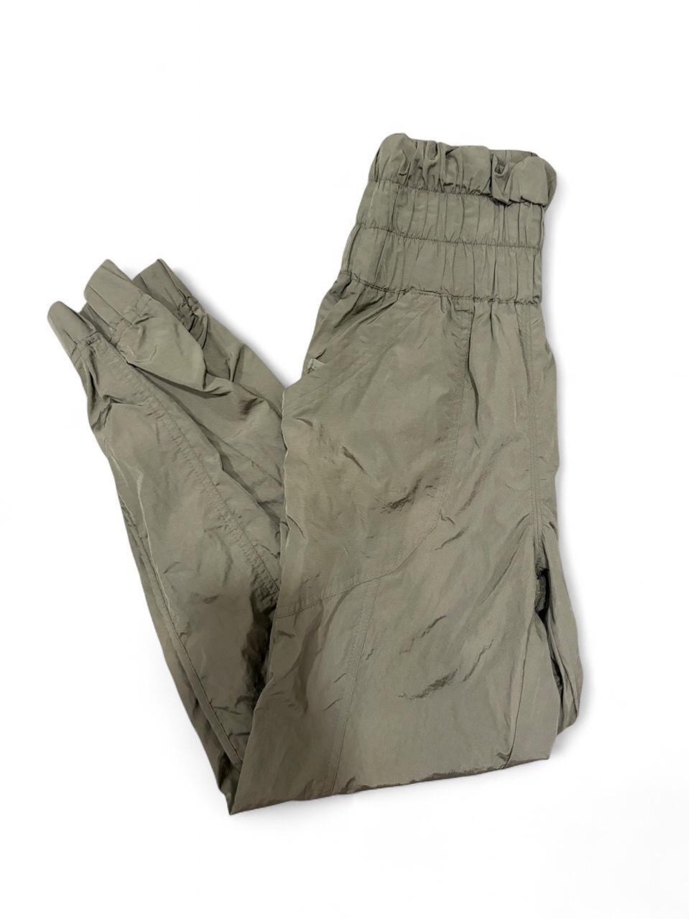 Free People Olive High-Waist Elastic Cuffed Cargo Style Joggers